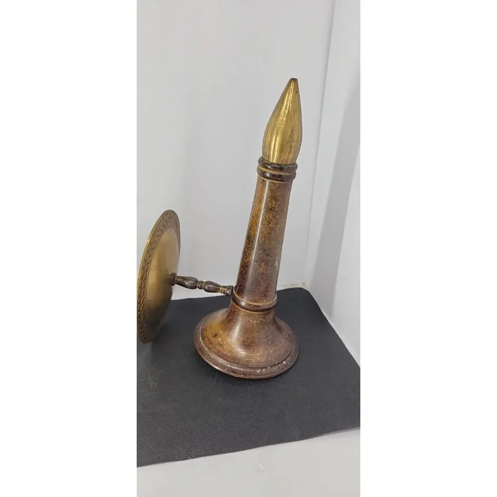 Vintage Pair MCM Brass Wood Tone Wall Candle Holder Sconces 1960s Mid Century